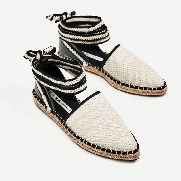 Zara Shoes - ZARA Trafaluc Lace Up Espadrille Flats Black Ivory